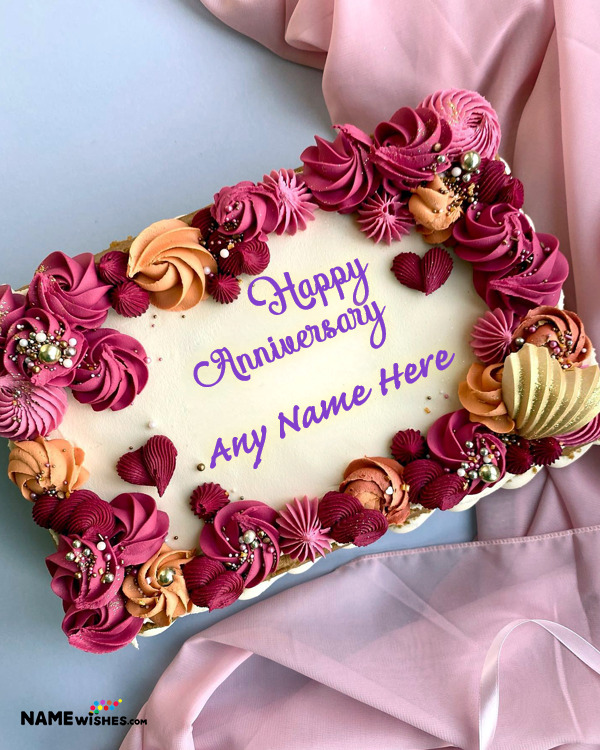 Happy Anniversary Fresh Flowers ButterCream Rectangle Cake