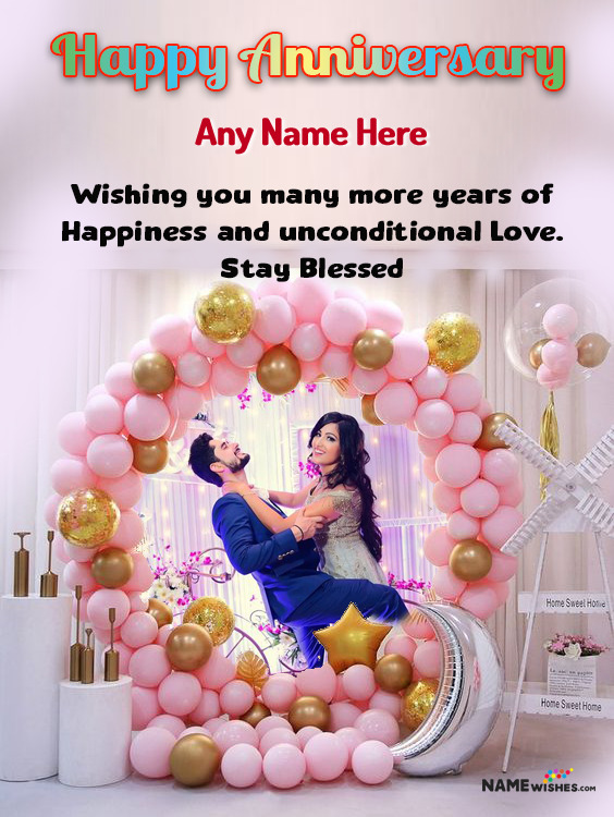 Happy Anniversary Pink Backdrop Ballons Frame With Name and Photo