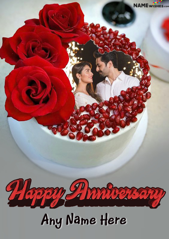 Happy Anniversary Red Pomegranate Cake With Name And Photo