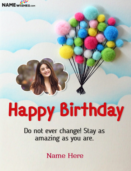 Happy Birthday Clouds And Balloons Wish With Name And Photo