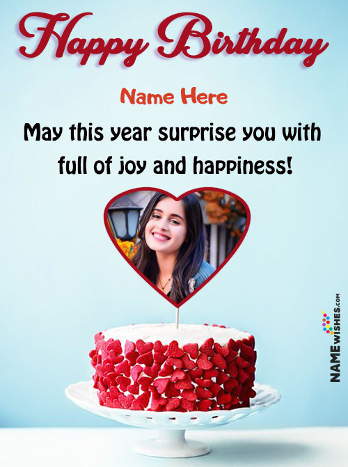 Happy Birthday Heart Frame Wish With Red Velvet Cake For Friends