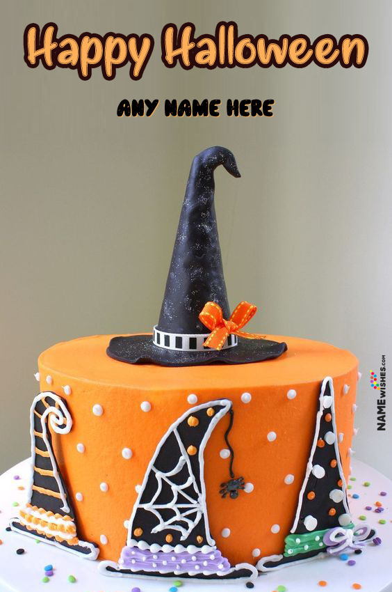Happy Halloween Hat Witch Cake With Wish And Name Edit Online