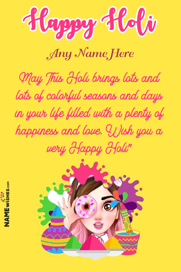 Happy Holi Wishes With Name and Photo Frame