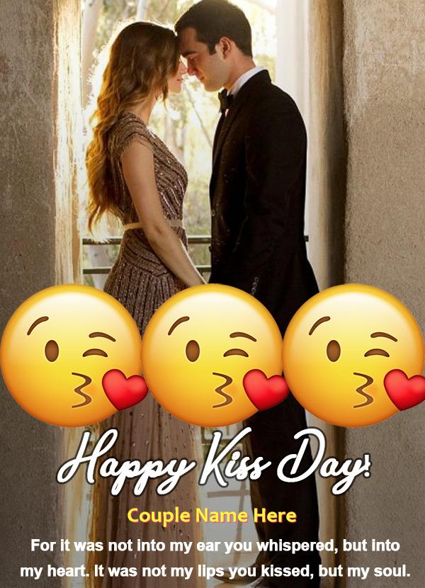 Happy Kiss Day Kiss Emoji With name and Photo Edit Online