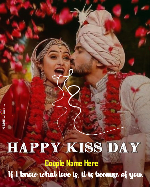 Happy Kiss Day Photo Frame Design With name and Wish Online