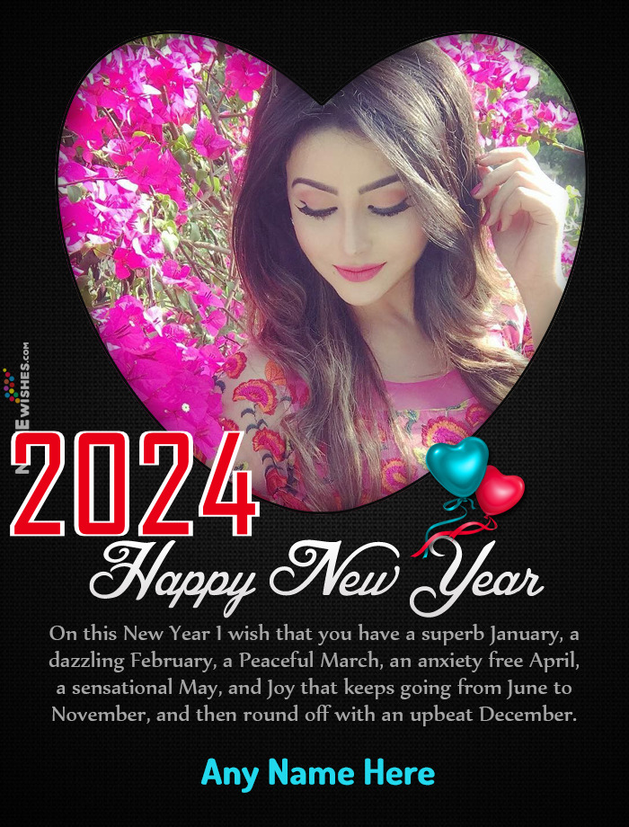 Happy New Year 2023 Heart Photo Frame with Name Edit Online Free