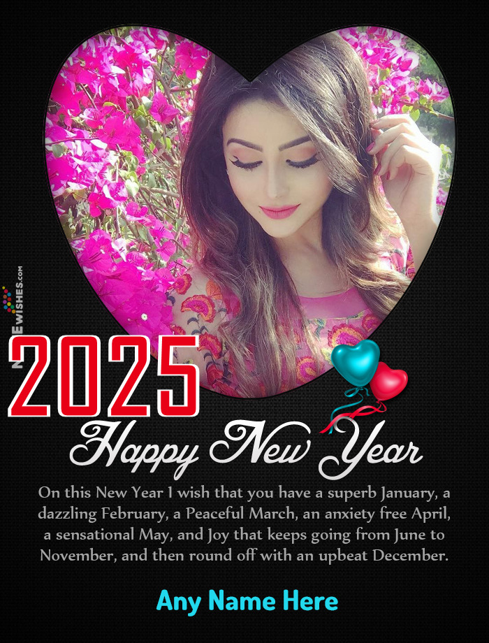 Happy New Year 2025 Heart Photo Frame with Name Edit Online Free