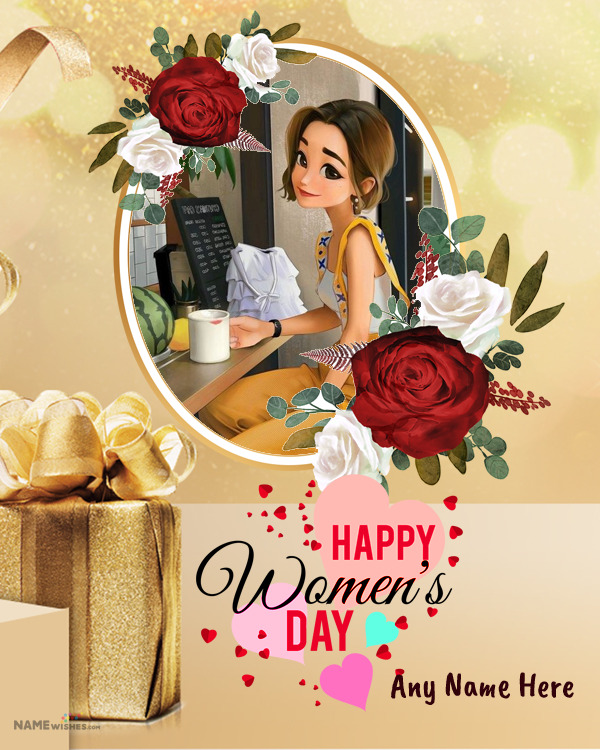 Happy Womens Day Wishes To Mom With Name and Photo Frame