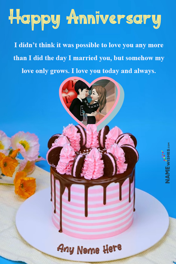 Heart Oreo Marriage Anniversary Cake With Name and Pic