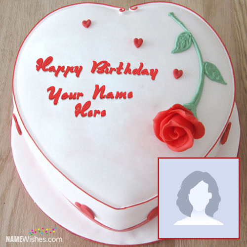 Heart Rose Bday Cake With Name