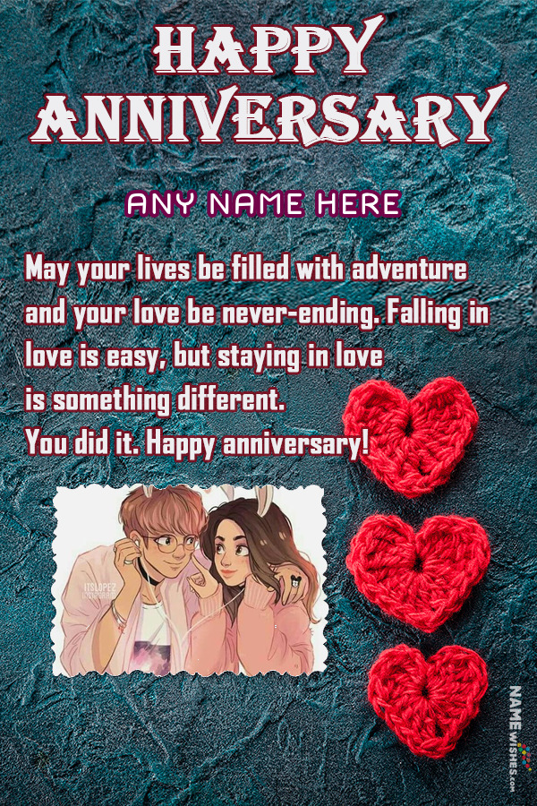 Hearts Happy Anniversary Wish With Name and Photo