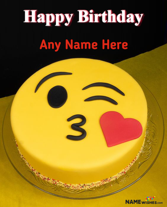 Kiss Emoji Smiley Birthday Cake With Name For Love