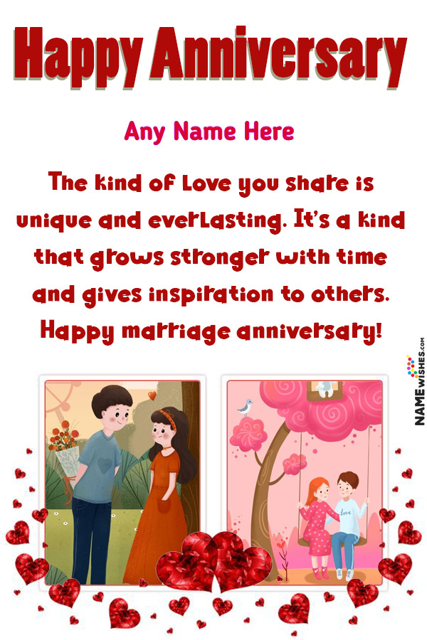 Lovely Double Frame Anniversary Wishes With Name Edit Online