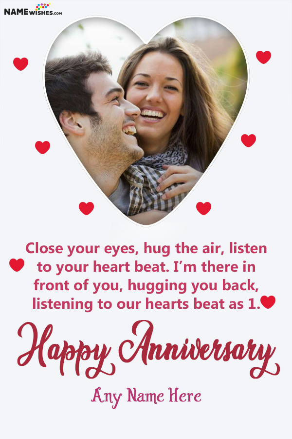 Lovely Heart Anniversary Wish With Name and Photo Frame