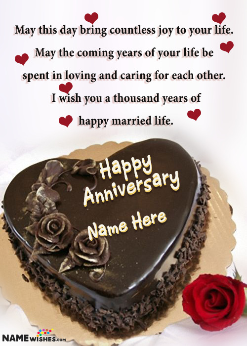 Lovely Heart Shaped Chocolate Wedding Anniversary Cake With Name