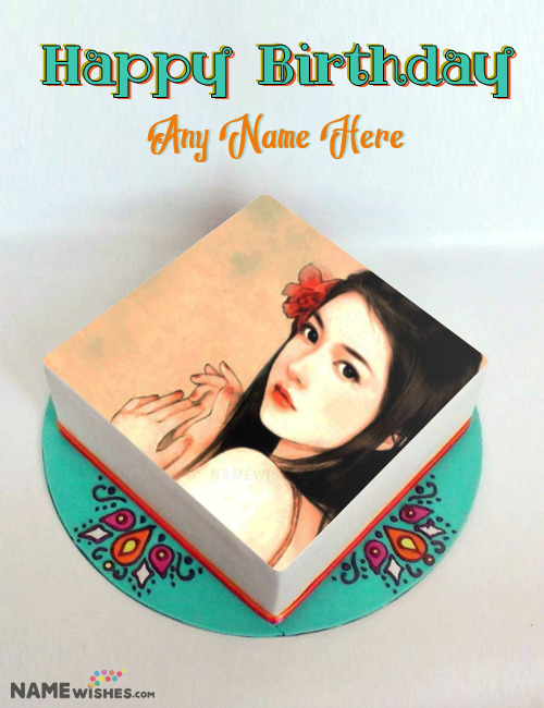 Mandala Square Birthday Cake With Photo and Name