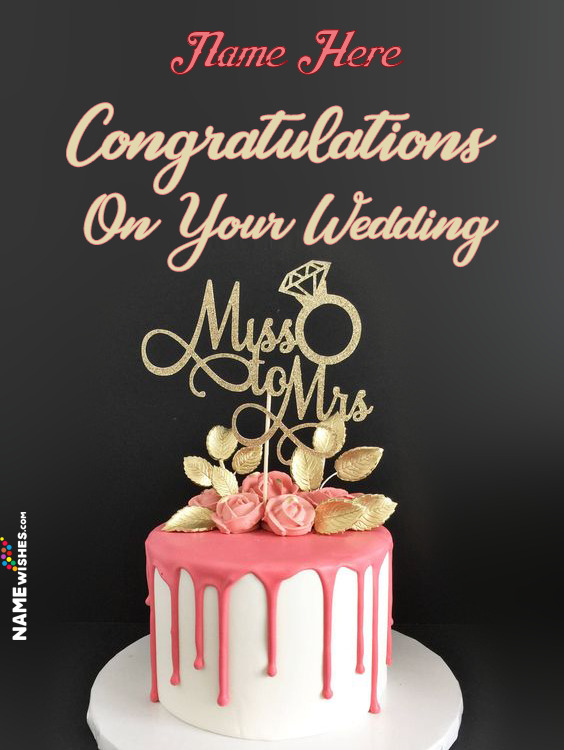 Miss To Mrs Happy Wedding Ring Cake With Name For Couples