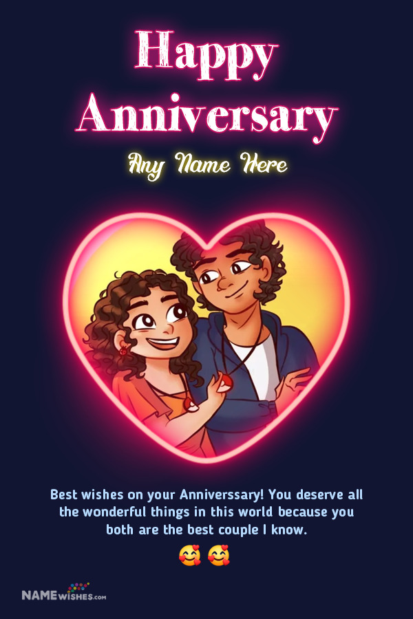 Neon Heart Anniversary Photo Frame Wish With Name