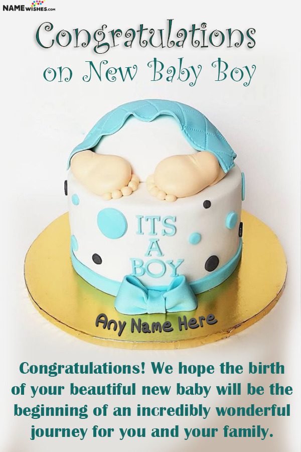 New Born Baby Boy Wishes and Cake With Name For Parents