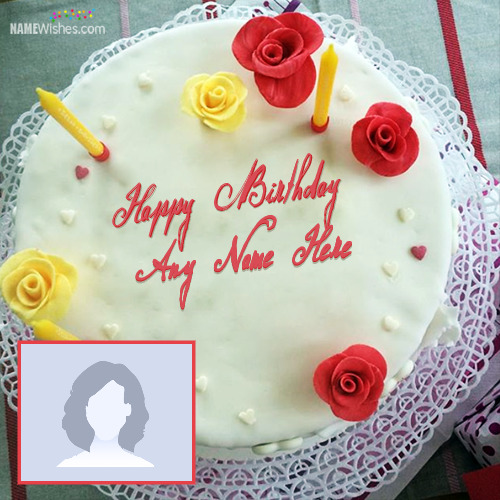 Red Rose White ButterCream Birthday Cake With Name