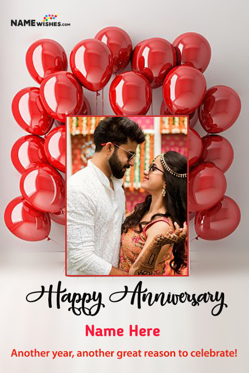 Red Balloons BackDrop Photo Frame Anniversary Wish With Name