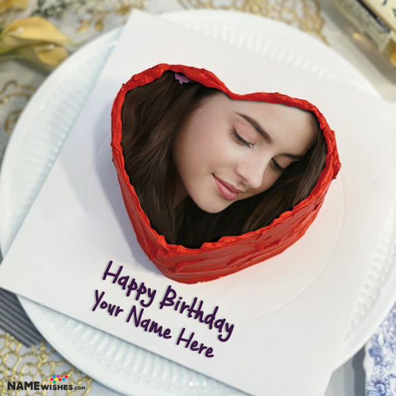 Red Velvet Heart Birthday Cake With Photo Name