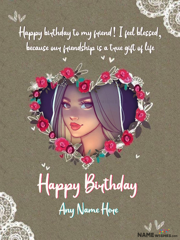 Retro Heart Birthday Wish With Name and Pic