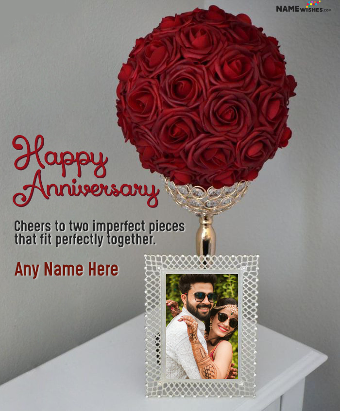 Rose Bouquet Anniversary Wish with Name and Photo Frame