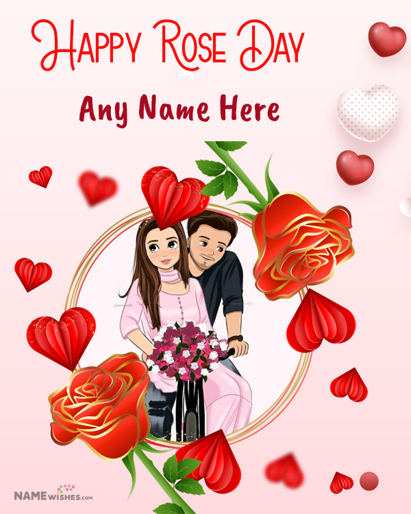 Rose day Valentines Photo Frame With Name Edit Online