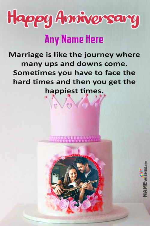 Happy Anniversary Cake With Photo and Custom Wish