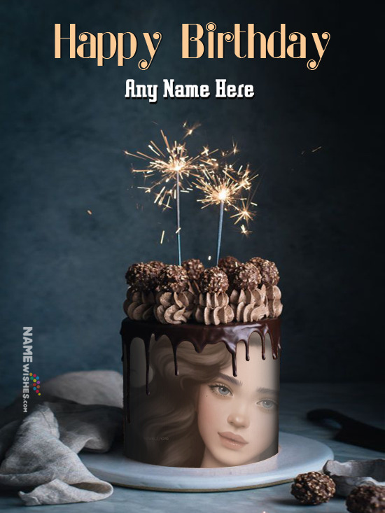 Sparkling Birthday Chocolate Cake For Friends With Name and Photo