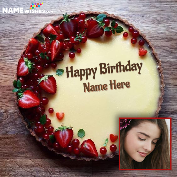 Strawberries Caramel Cream Happy Birthday Cake With Name Edit Free Online