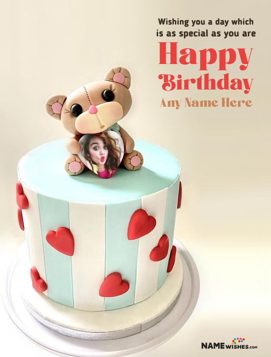 Teddy Birthday Cake With Name and Photo For Special People