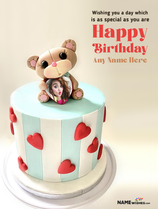 Teddy Birthday Cake With Name And Photo For Special People