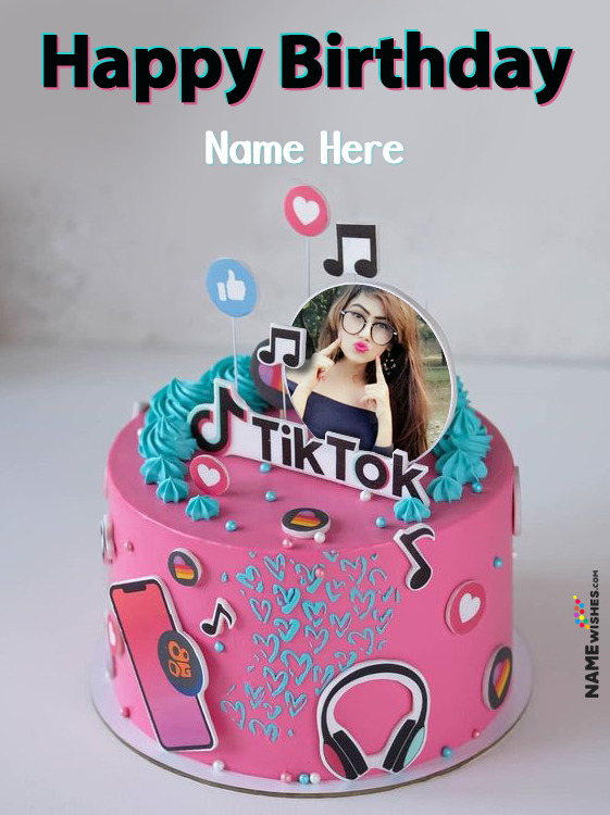 Tik Tok Birthday Cake With Name And Photo For Friends