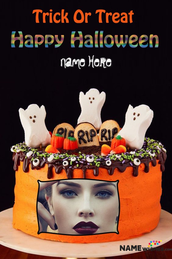 Trick Or Treat Happy Halloween Cake With Name and Photo