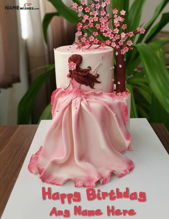 Unique Girly Birthday Cake With Name For Wife or Sister