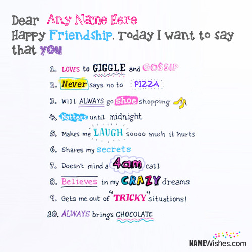 Write Friend Name on Friendship Wishes