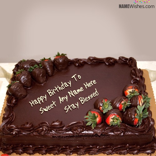 Write Name on Chocolate Square Birthday Cake