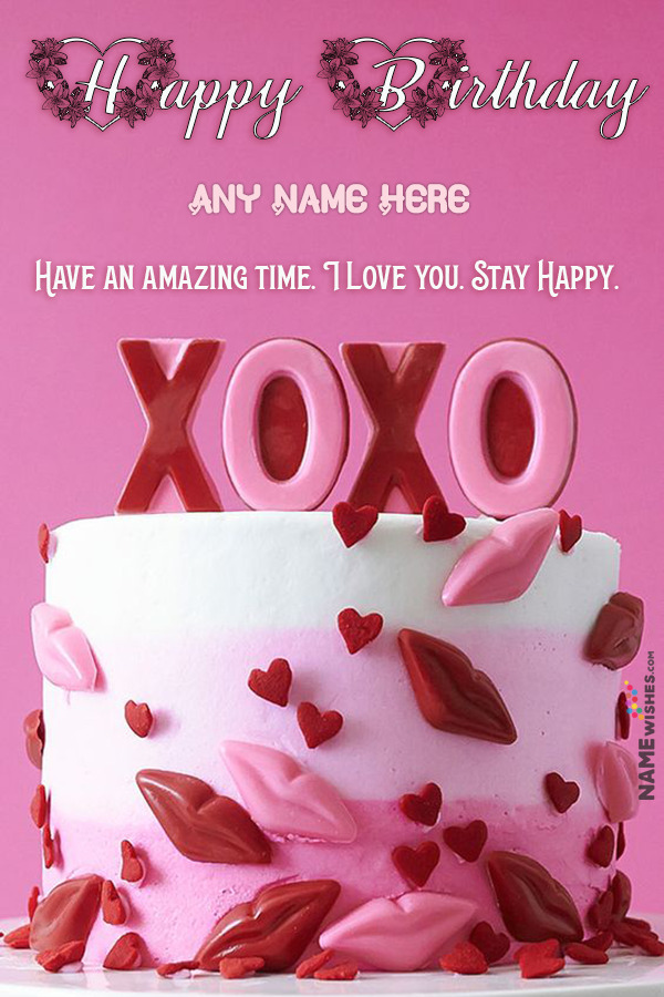 XOXO Design Birthday Cake With Name For Lovers - Kiss Cake