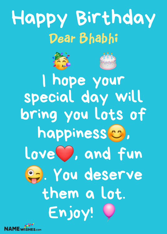 Dear Bhabhi Whatsapp Status Birthday Wishes With Name and Photo For Friends